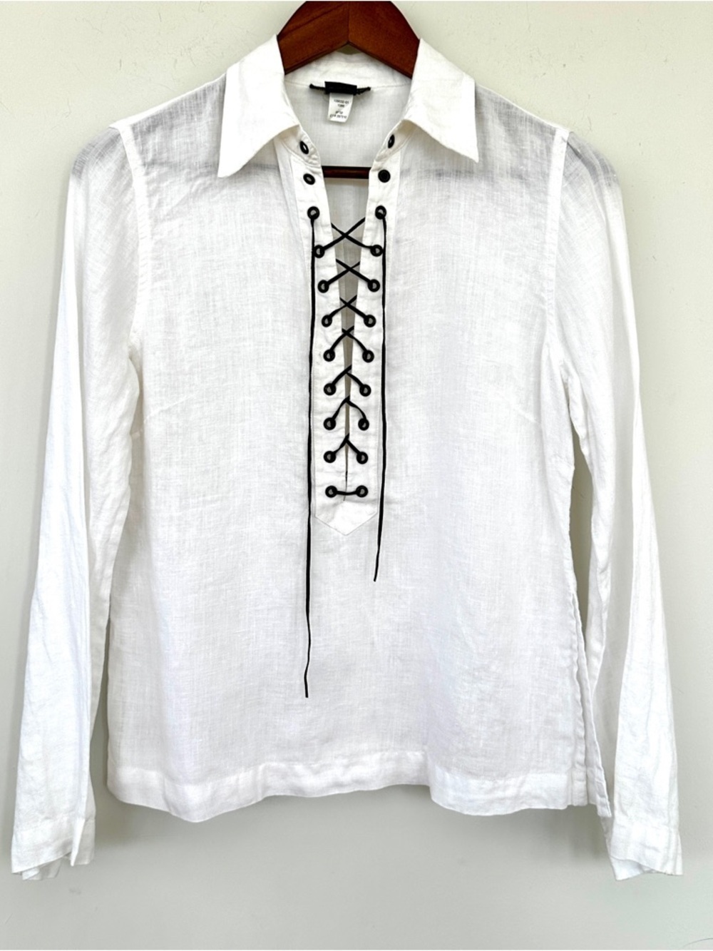 Banana Republic White Linen Lace-Up Tunic with Brown Cord Detail